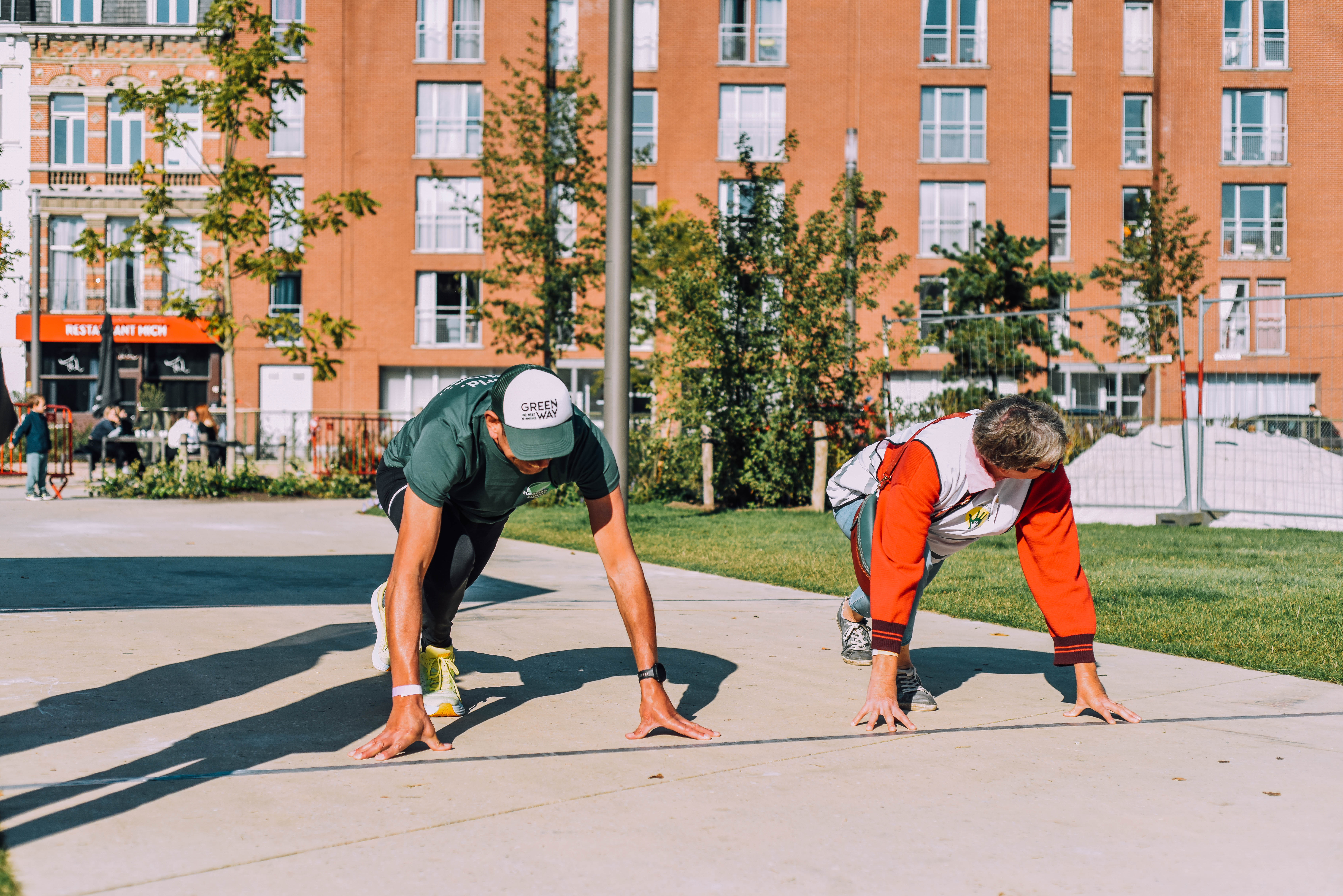 Get set, go! In position for the Climate relay race, hosted by EU Climate Pact Belgium and Grootouders voor het Klimaat, Antwerp, Belgium, 5 October 2024
