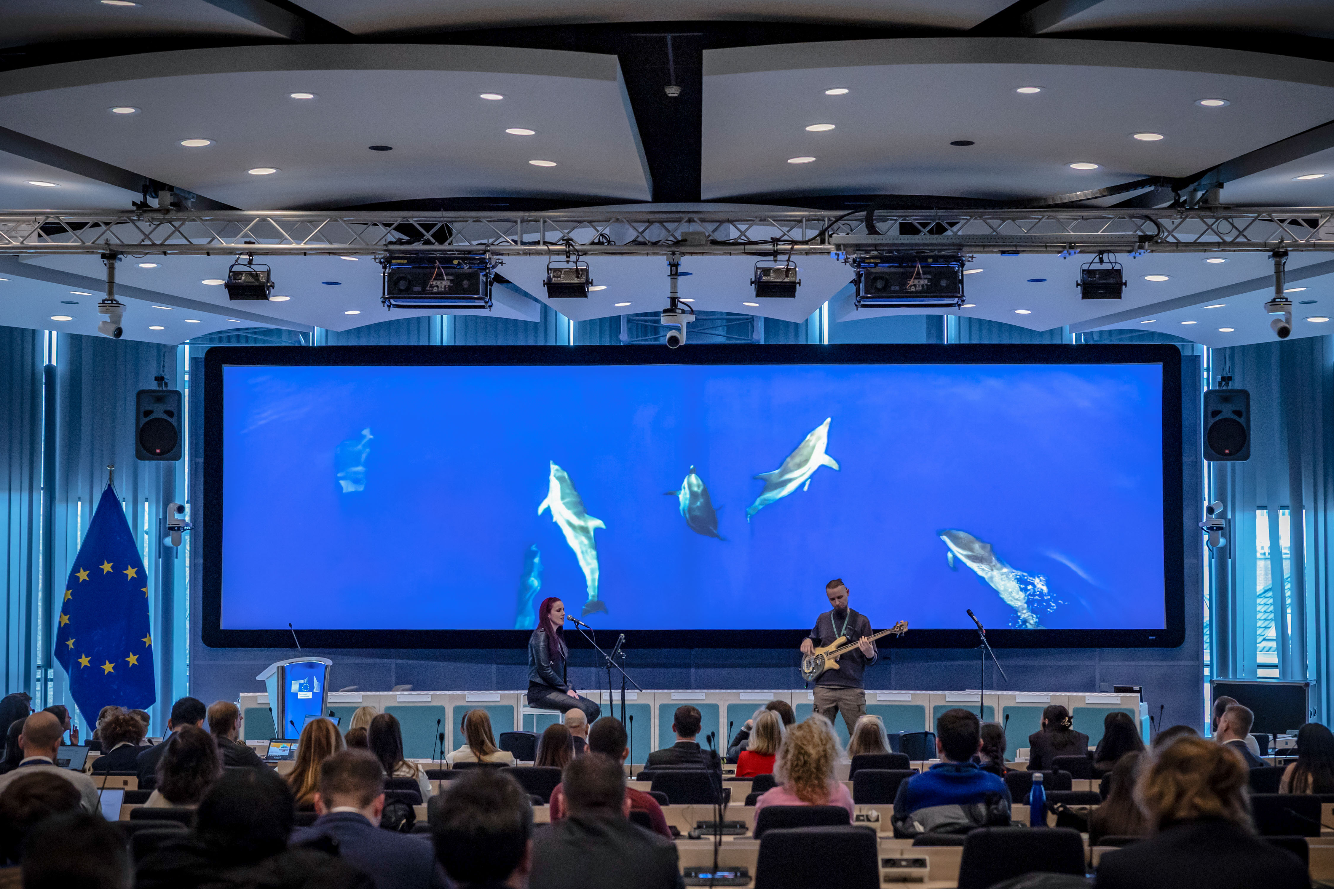 Their performance blended bass music with recorded sounds of dolphins and whales from the Mediterranean Sea 