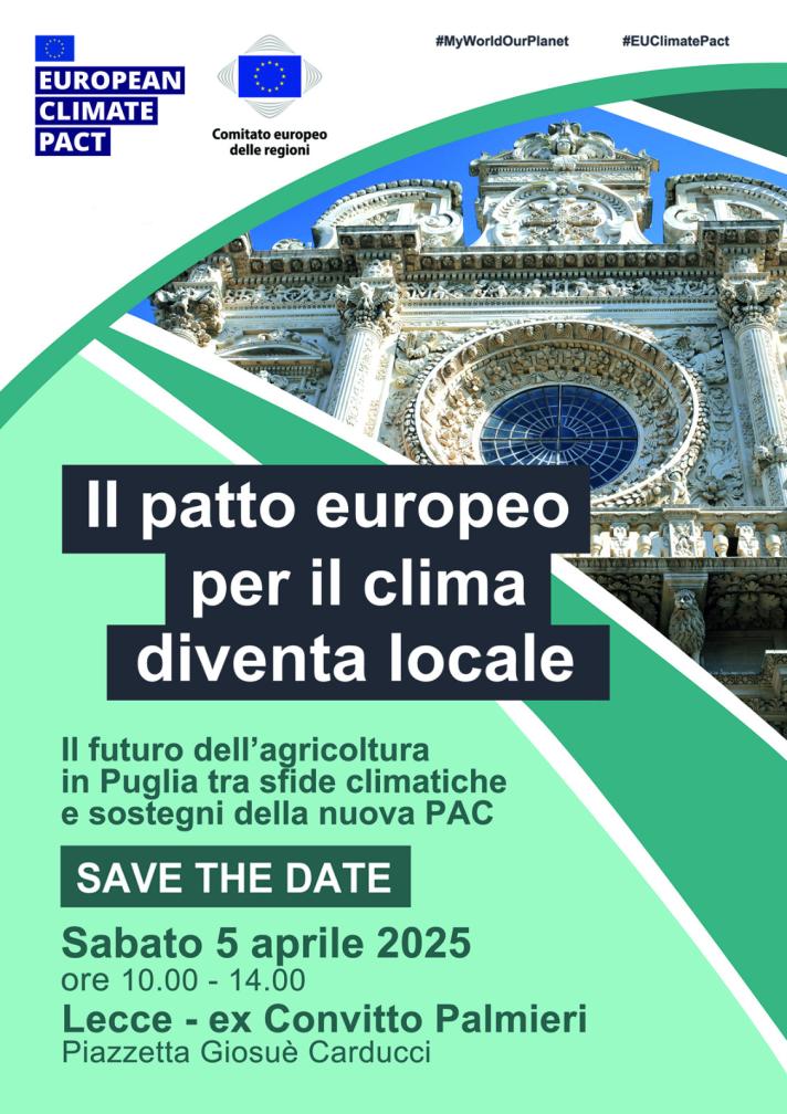 Satellite event: European Climate Pact Going Local Talk: The future of agriculture in Puglia between climate challenges and  support from the new CAP