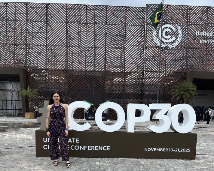 Pact Ambassador Roberta Bosu outside the COP30 venue in Belém
