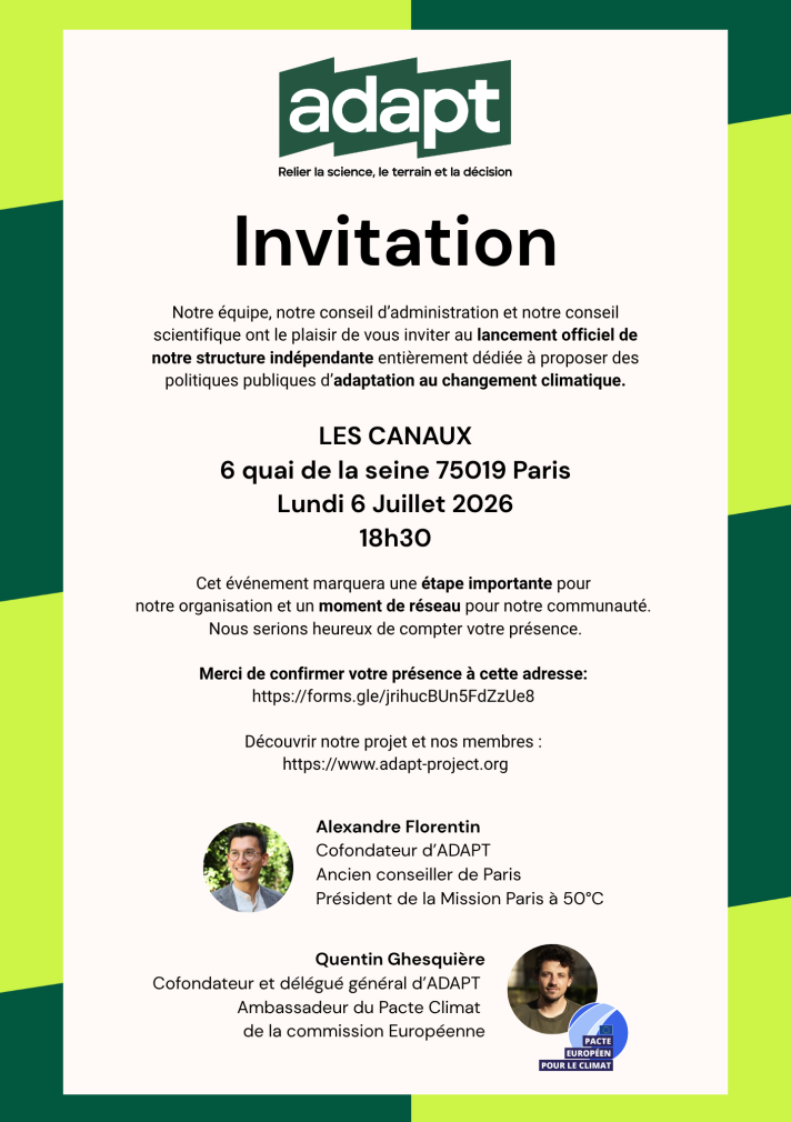 Official launch of the Adapt association (dedicated to adapting to climate change).
