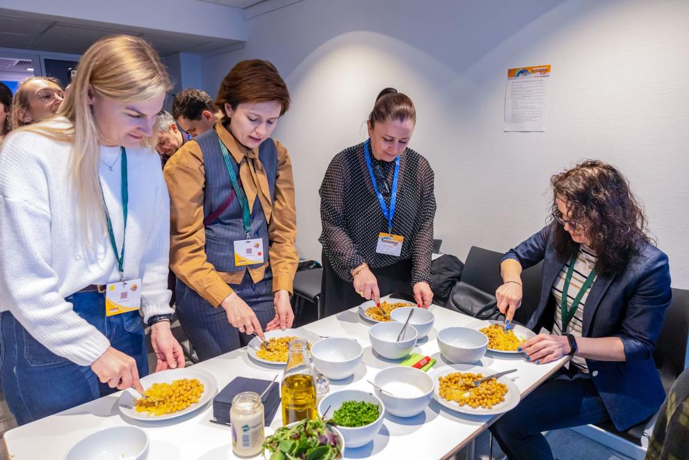 The climate-conscious cooks enjoyed sampling their creations 