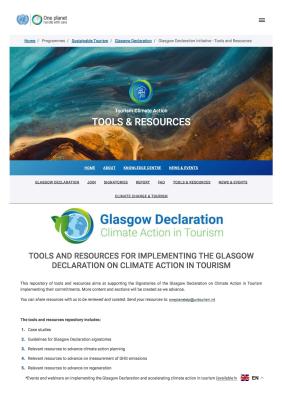 Tools and resources for implementing the Glasgow Declaration on Climate Action in Tourism